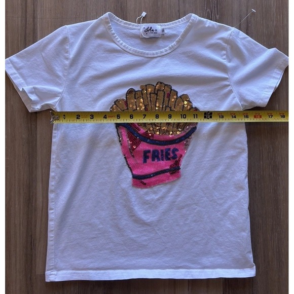 Lola And The Boys French Fries Sequin Crewneck White T-shirt Size 12 - Picture 7 of 8